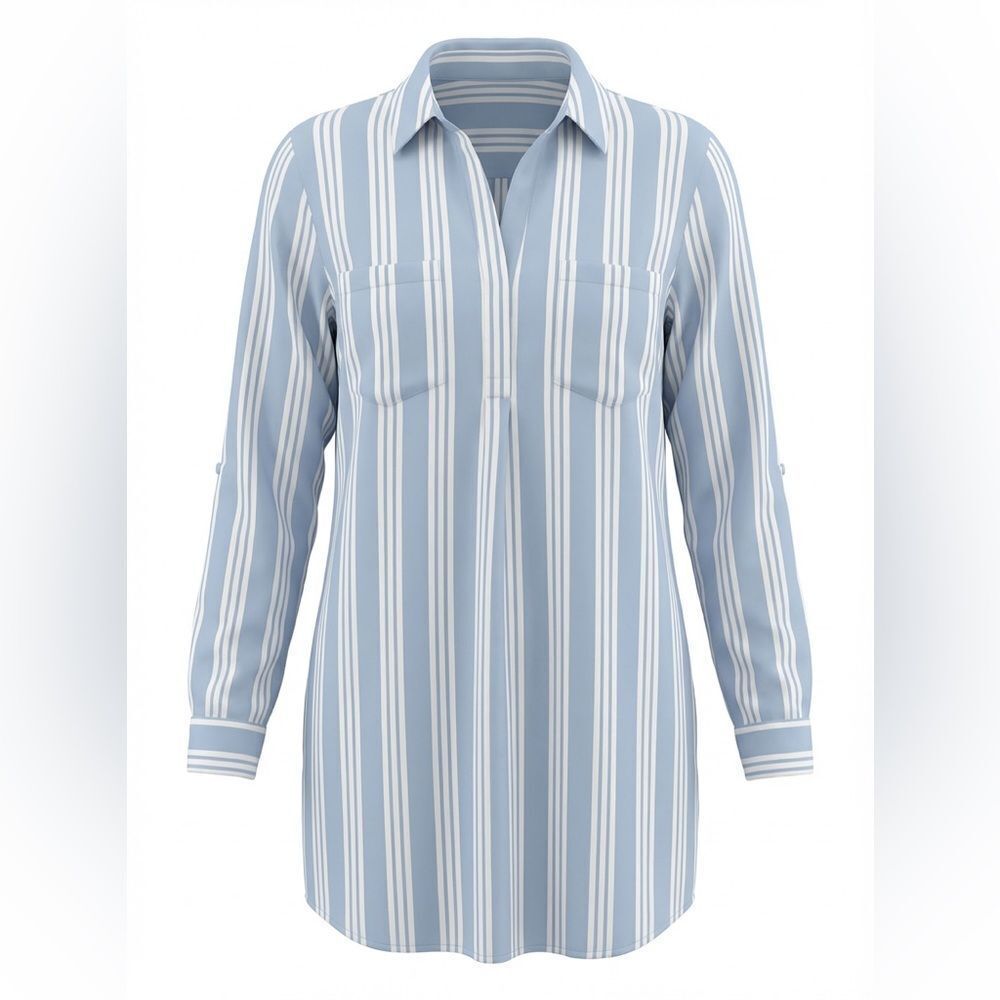 SAKS FIFTH AVENUE WOMENS SLEEP SHIRT LIGHT BLUE STRIPE SIZE M